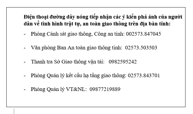 Điện thoại đường dây nóng tiếp nhận thông tin trật tự, an toàn giao thông