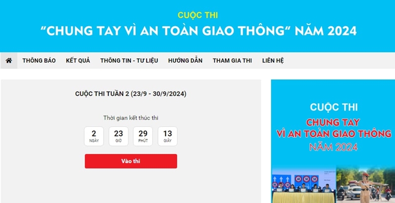 Tuần thứ hai của Cuộc thi “Chung tay vì an toàn giao thông” năm 2024 sẽ kết thúc vào 09h00 ngày 30/9/2024.